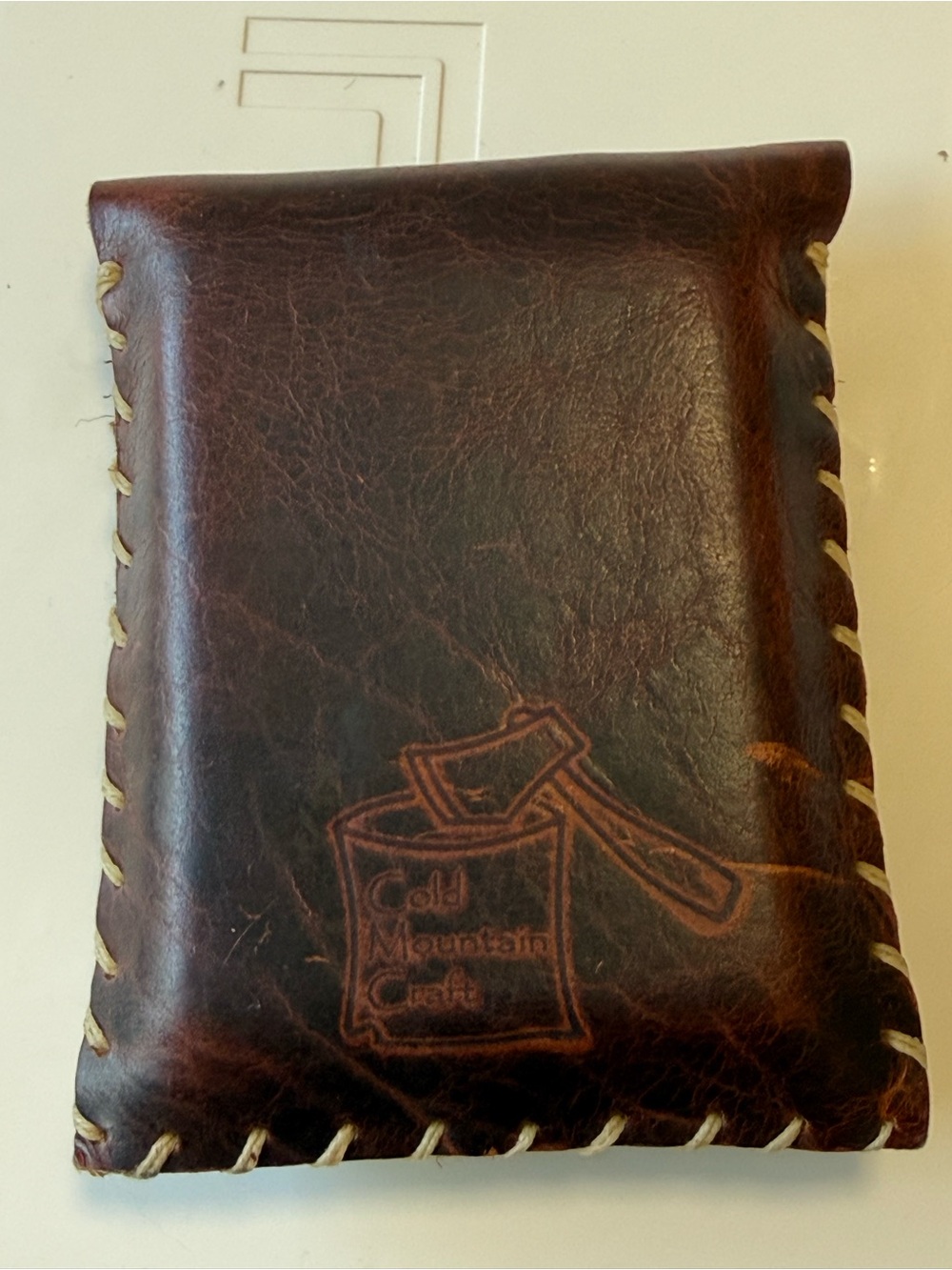 Cold Mountain Craft handmade, leather pouch rustic, whipstitched  w/ heart. - Picture 3 of 8